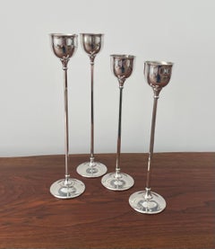 1970's William Adams Silver Plate Tulip Shape Candle Holders, Italy