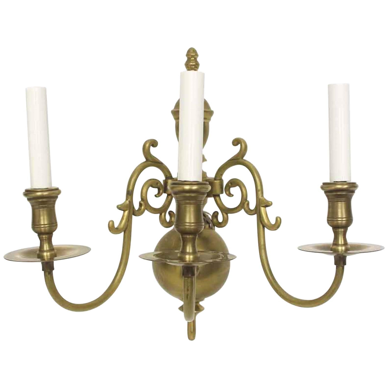 1970s Williamsburg Cast Brass Single Wall Sconce Single 3-Arms