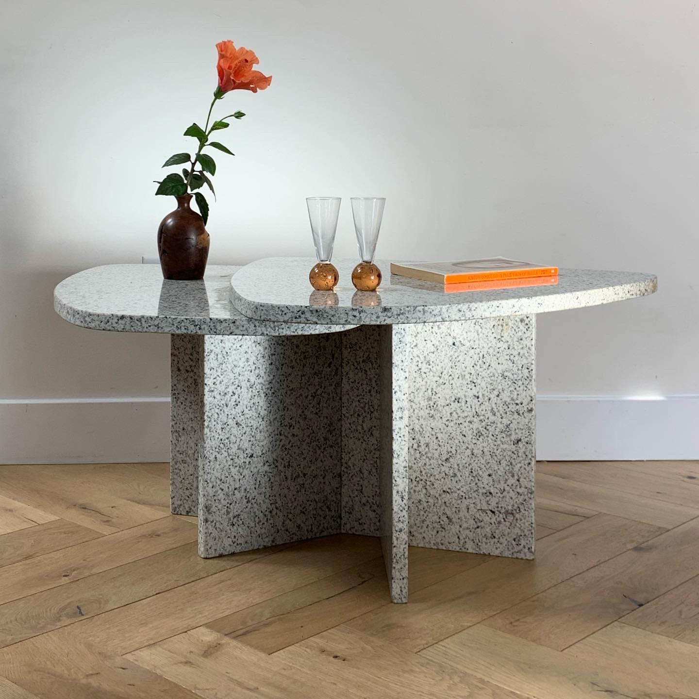 For the savvy collector: ultra rare 1970s architectural granite table by Willy Ballez, signed by artist (see his iconic signature in closeup photo). Circa 1975. Ballez was a Belgium designer/artist who crafted exquisite postmodern marble furnitures