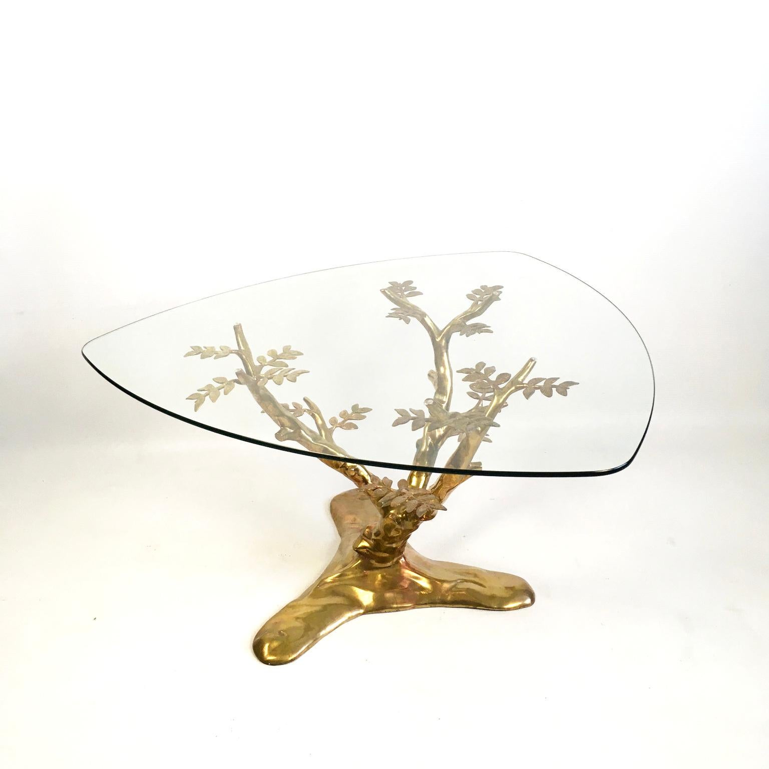 Hollywood Regency 1970s Willy Daro Brass and Glass Tree Coffee Table, Belgium