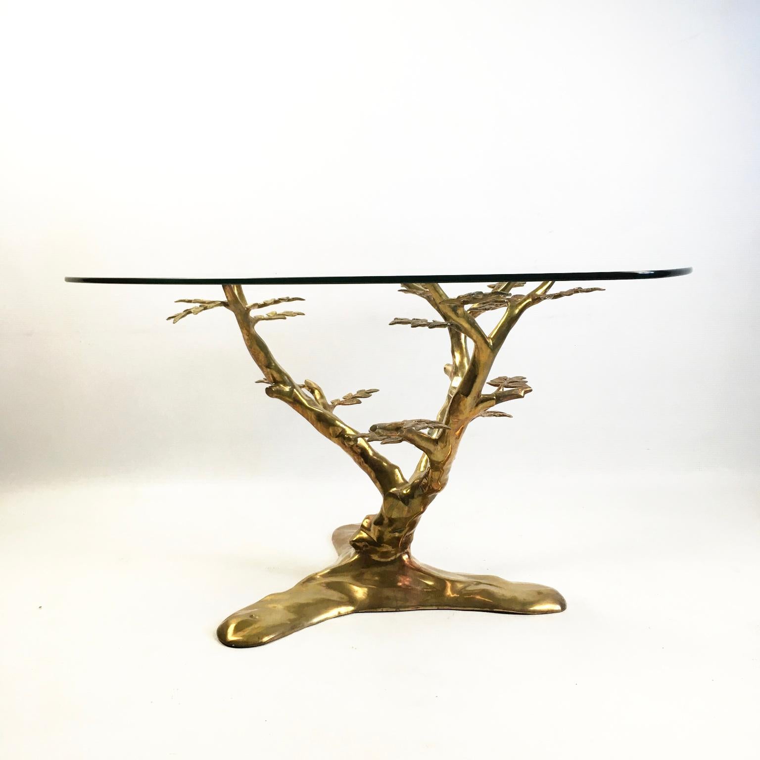 Late 20th Century 1970s Willy Daro Brass and Glass Tree Coffee Table, Belgium