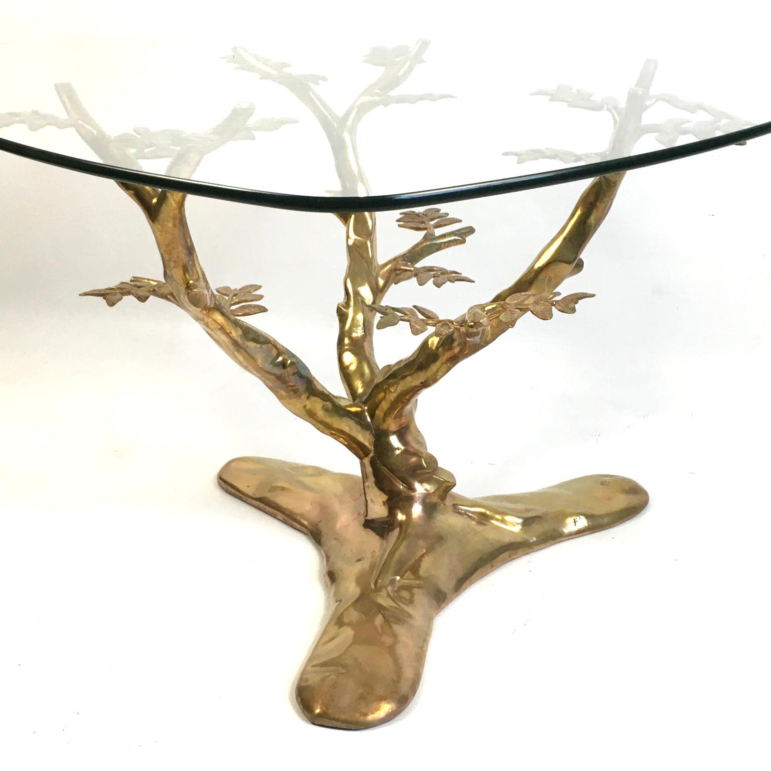 1970s Willy Daro Brass and Glass Tree Coffee Table, Belgium 1