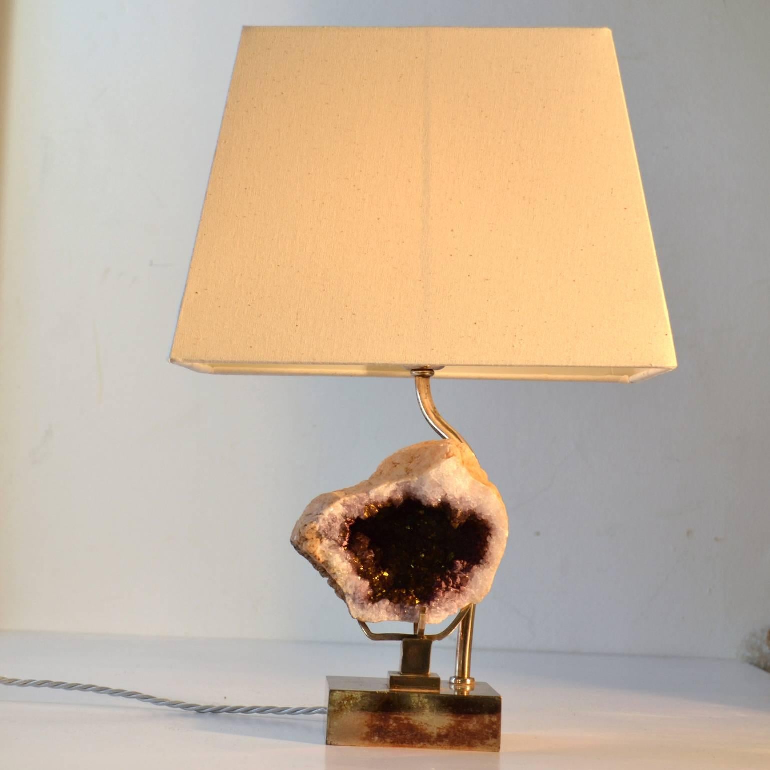 Mid-Century Modern 1970s Willy Daro Pair of Table Lamps with Amethyst Sculptures