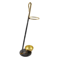 Vintage 1970s Willy Daro Style Brass & Cast Iron Umbrella Stand Swan Neck