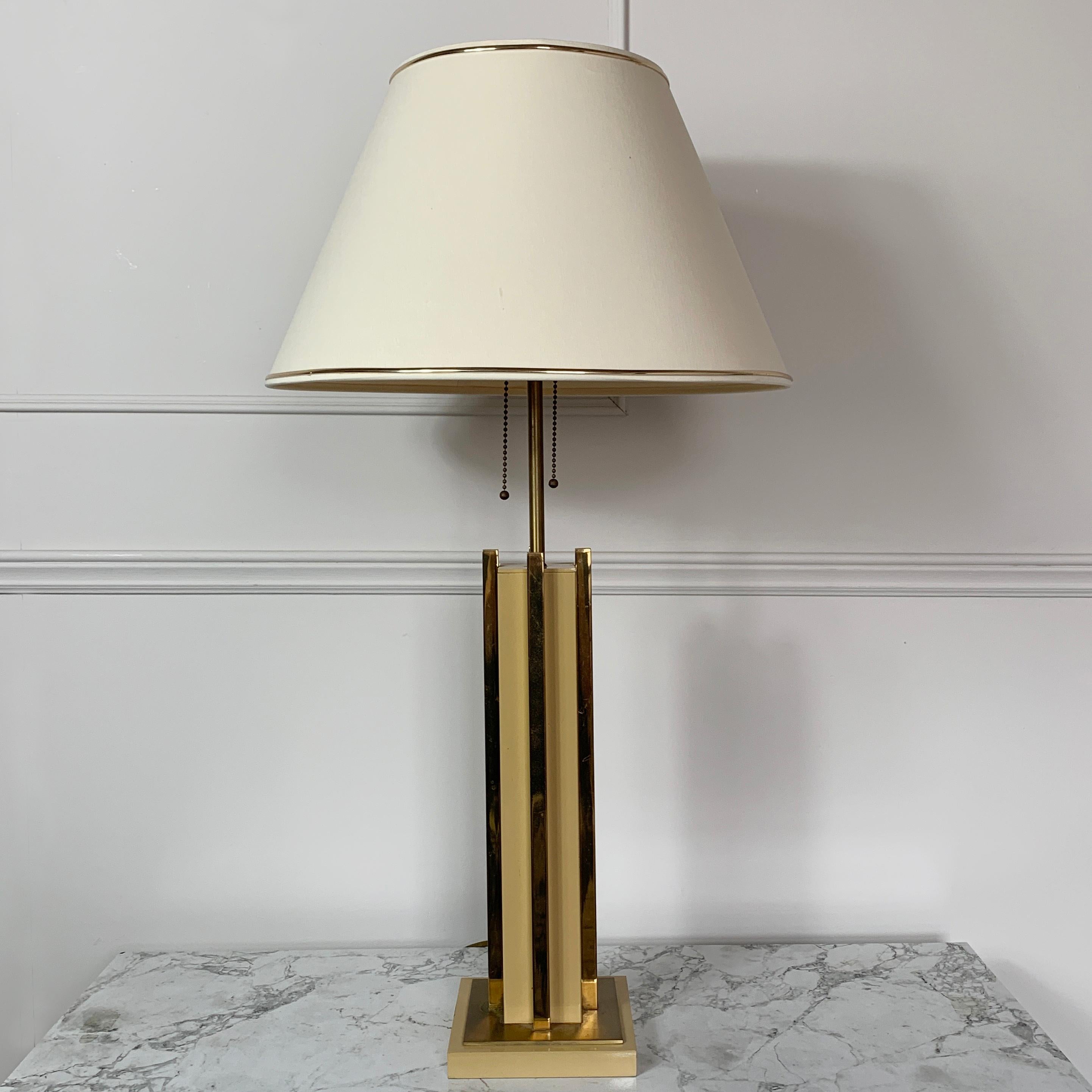 French 1970s Willy Rizzo Attributed Gold Table Lamp For Sale