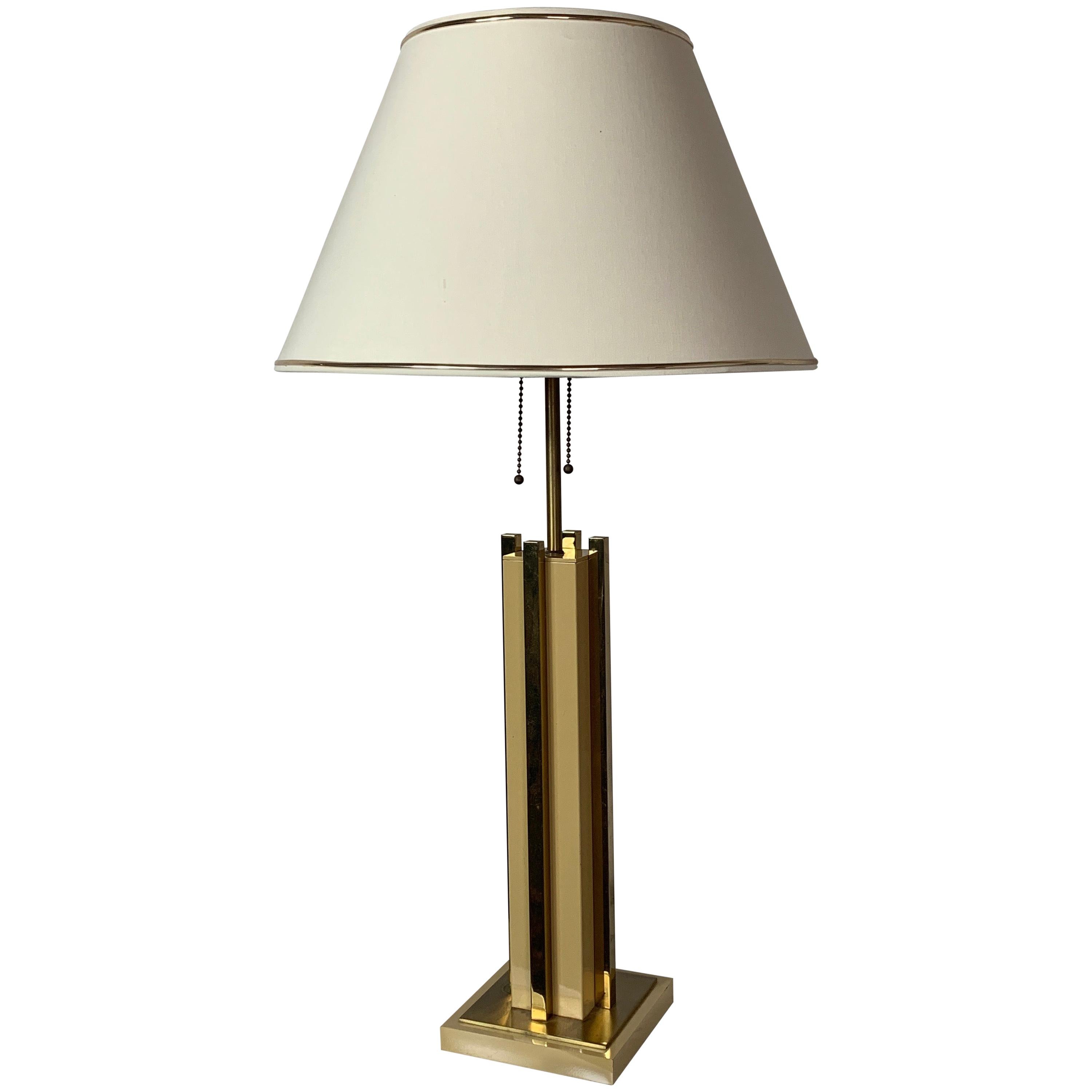 1970s Willy Rizzo Attributed Gold Table Lamp For Sale