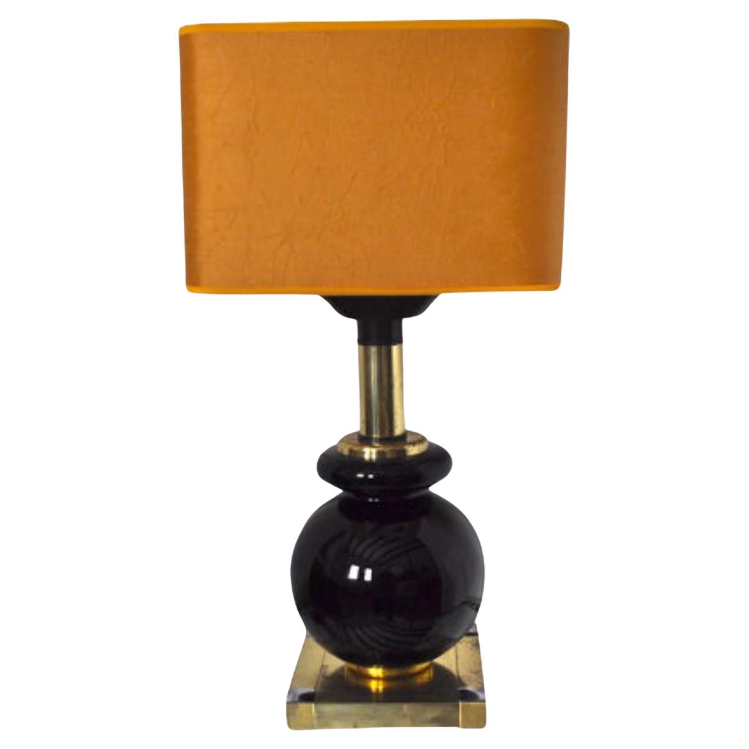 1970s Lumica Brass and Black Ceramic Table Lamp, Italy