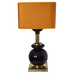 1970s Willy Rizzo Brass and Black Ceramic Table Lamp for Lumica, Italy