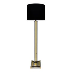 1970s Willy Rizzo Brass and Chrome Floor Lamp with Velvet Shade
