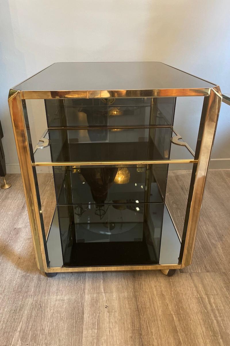 1970s Willy Rizzo Brass and Smoked Glass Bar Cart For Sale 10