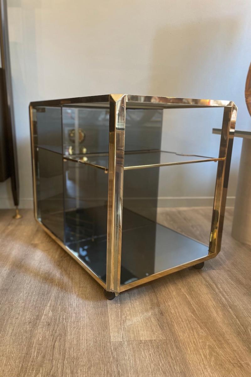 1970s Willy Rizzo Brass and Smoked Glass Bar Cart For Sale 11