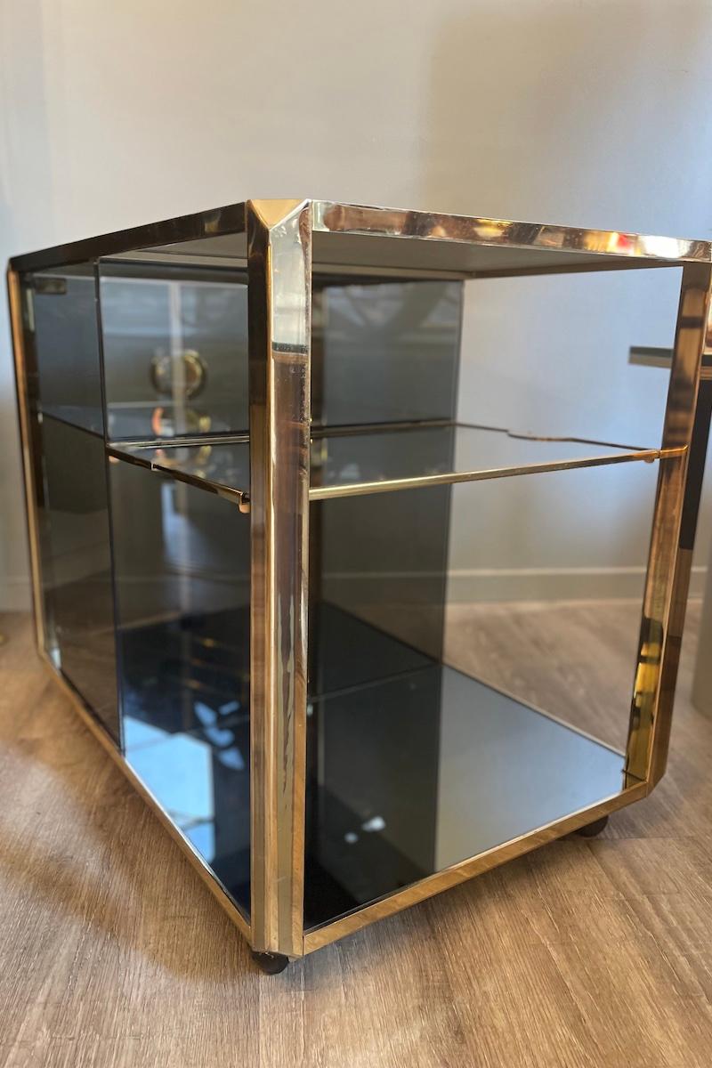 1970s Willy Rizzo Brass and Smoked Glass Bar Cart For Sale 12