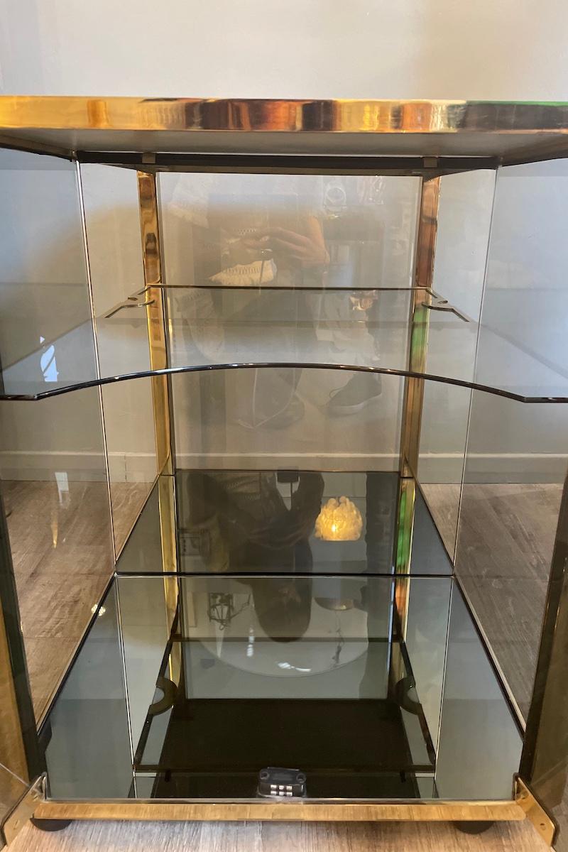 1970s Willy Rizzo Brass and Smoked Glass Bar Cart For Sale 2