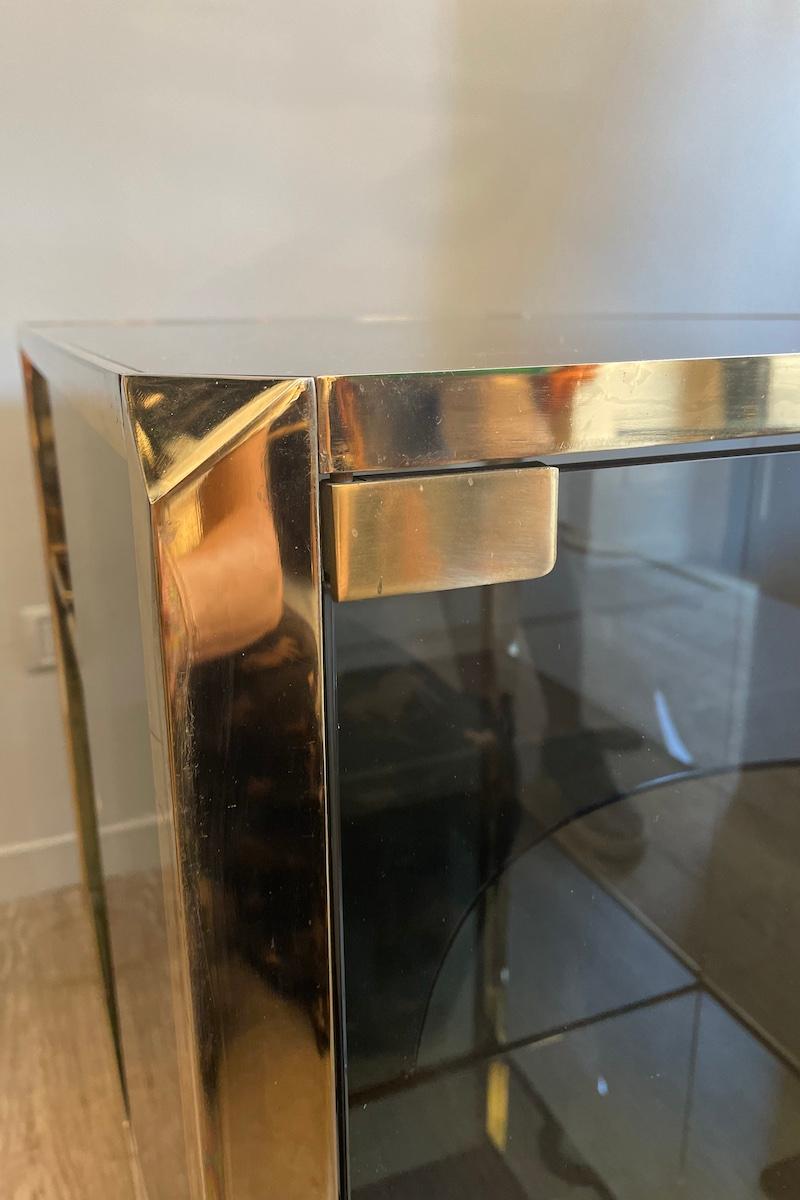 1970s Willy Rizzo Brass and Smoked Glass Bar Cart For Sale 4