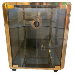 1970s Willy Rizzo Brass and Smoked Glass Bar Cart