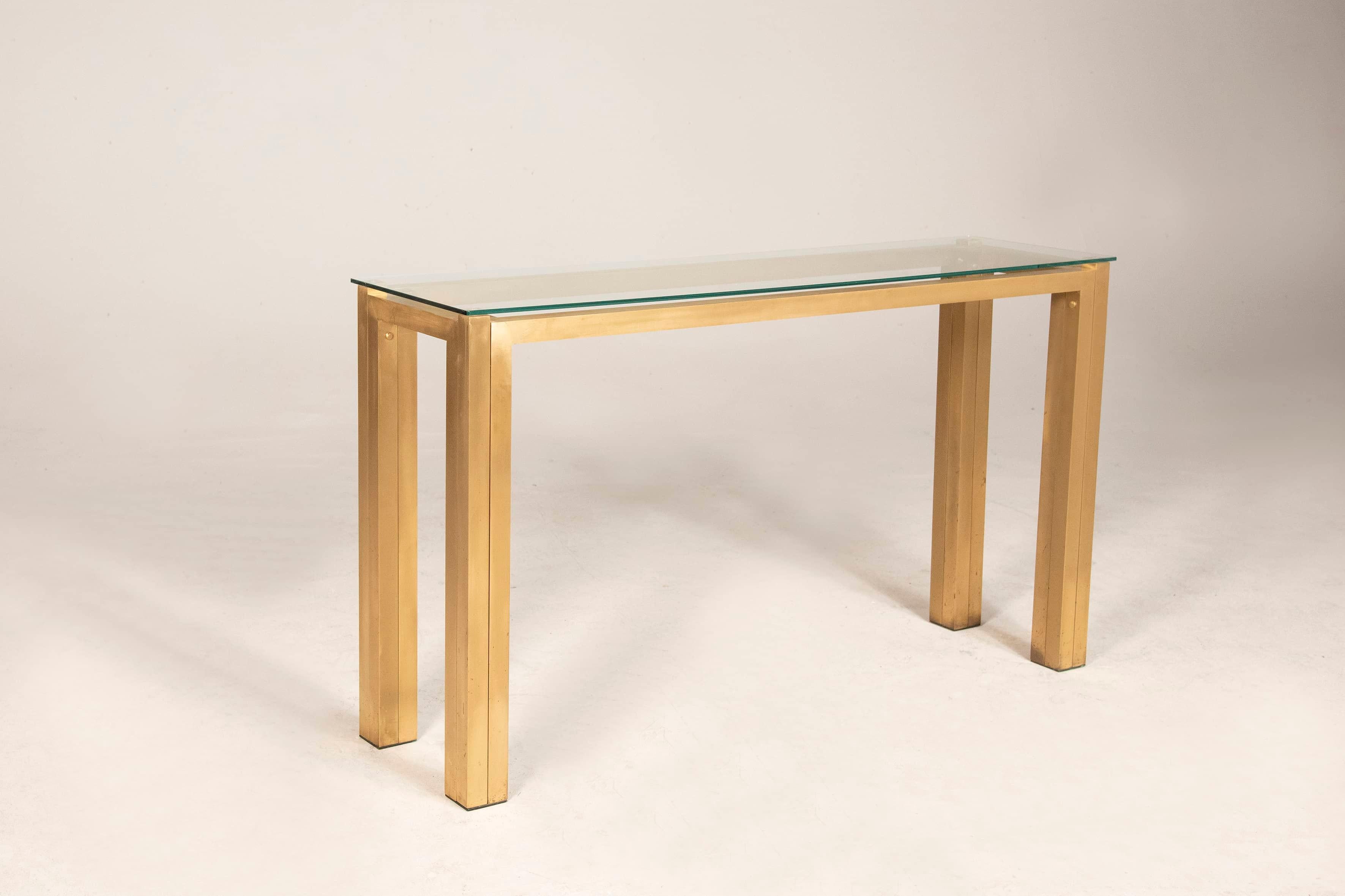 Modern 1970s Willy Rizzo Brass Console with Glass Top For Sale