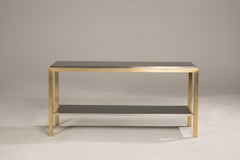 1970s Willy Rizzo Style Brass Steel Smoked Glasses Console Table