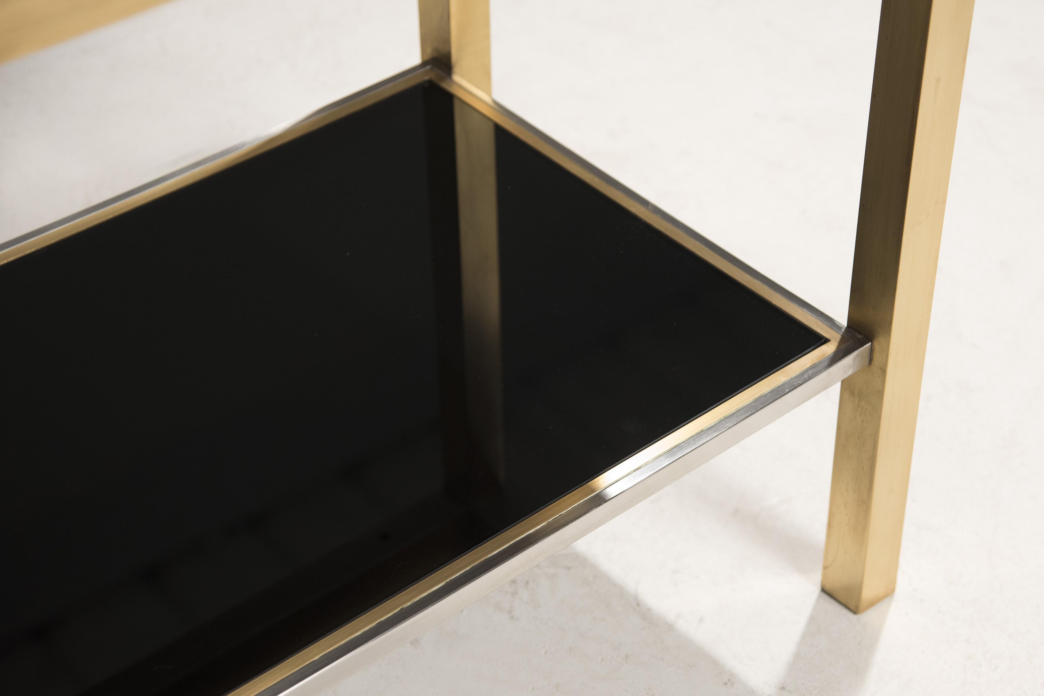 1970s Willy Rizzo Style Brass Steel Smoked Glasses Console Table 1