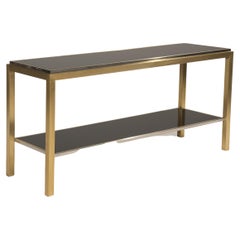 1970s Willy Rizzo Brass Steel Smoked Glasses Console Table