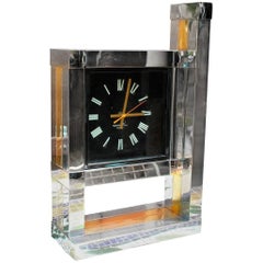 1970s Willy Rizzo Chrome and Brass Table Clock