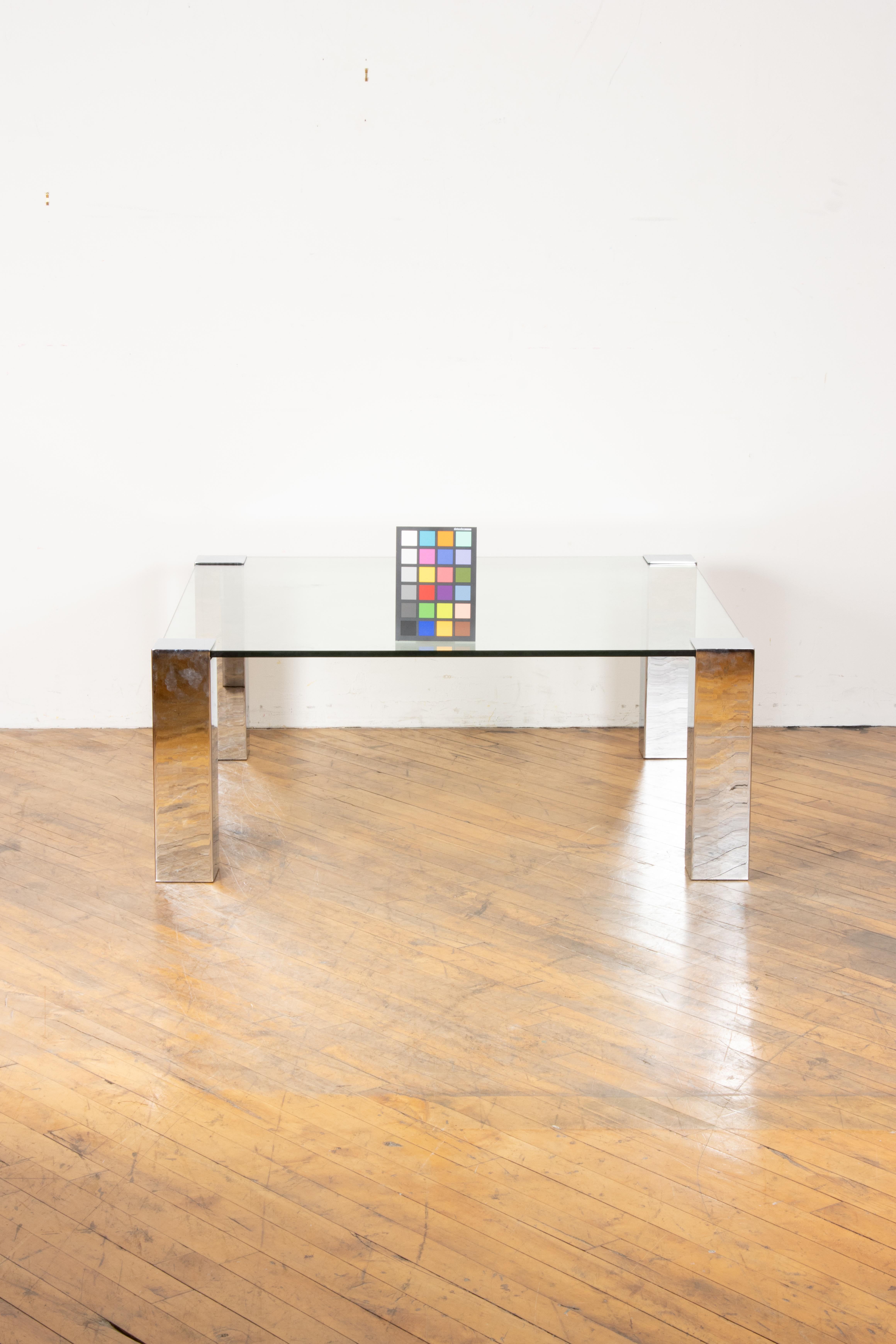Italian 1970s Willy Rizzo Chrome and Glass Coffee Table for Cidue