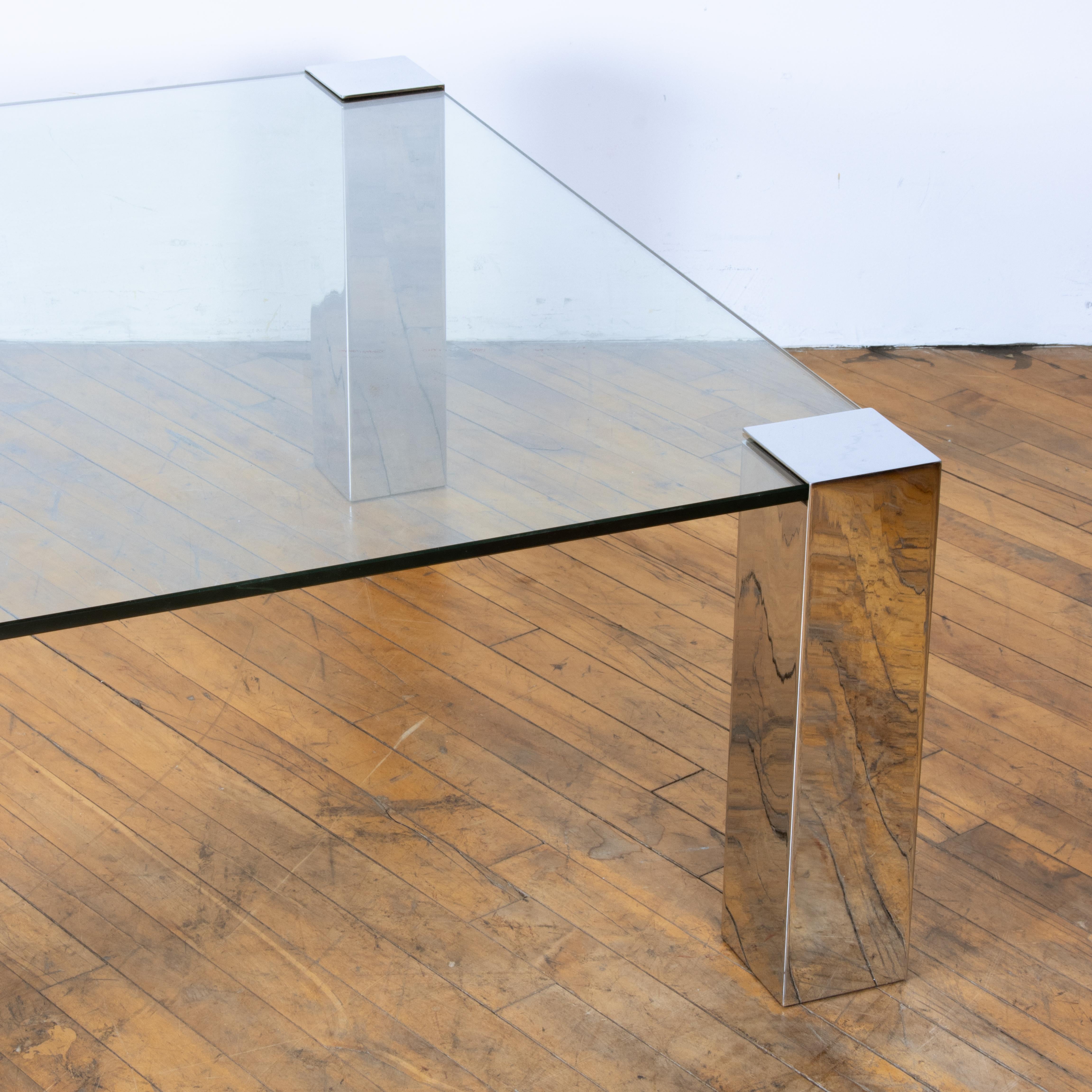 Late 20th Century 1970s Willy Rizzo Chrome and Glass Coffee Table for Cidue