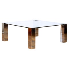1970s Willy Rizzo Chrome and Glass Coffee Table for Cidue