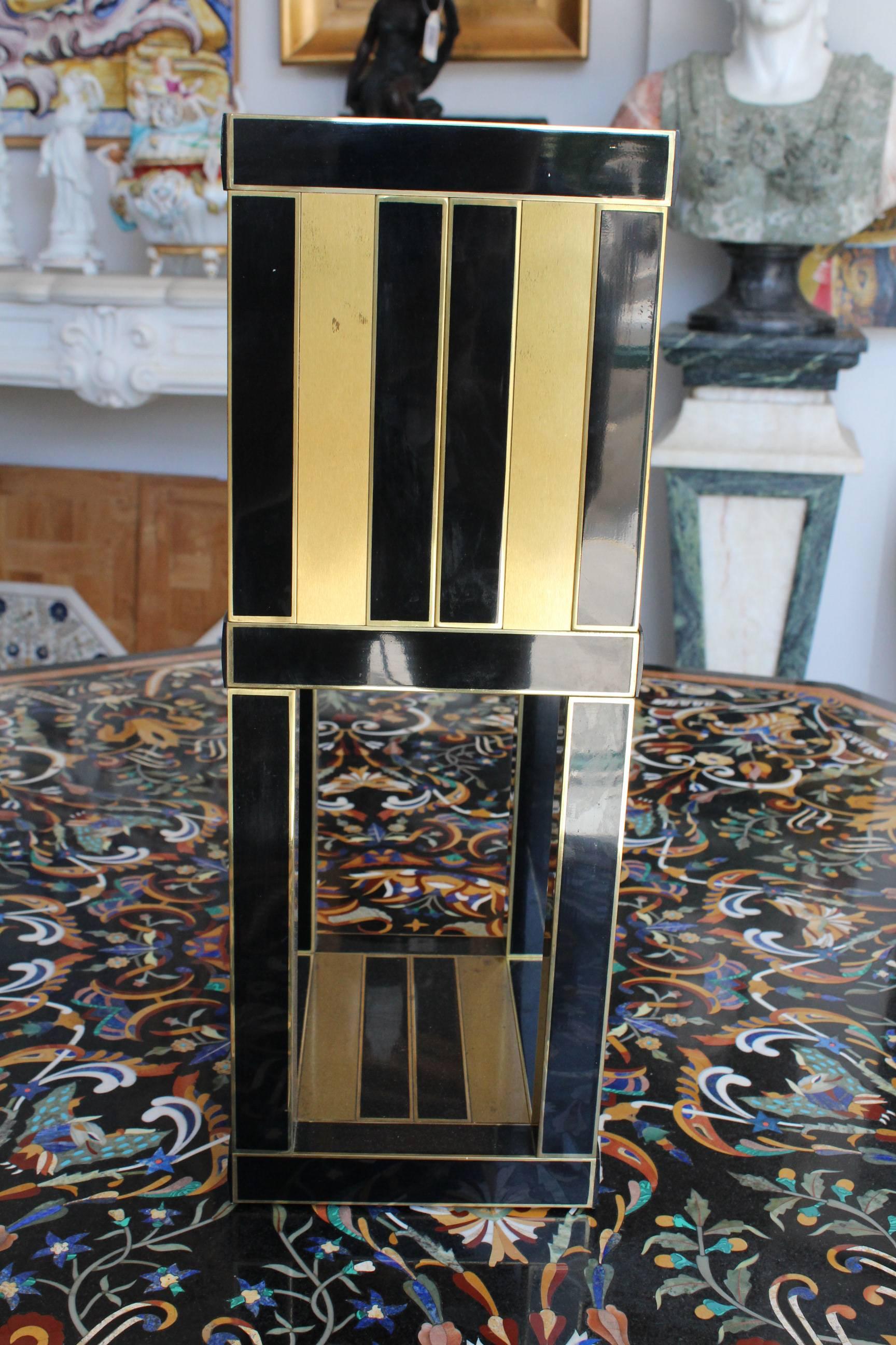 1970s, Willy Rizzo for Lumica Black Lacquered Metal Quarz Table Clock For Sale 1