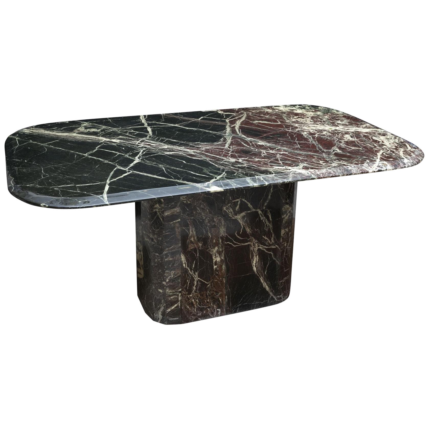 1970s Willy Rizzo for Roche Bobois Black, White and Burgondy Marble Dining Table