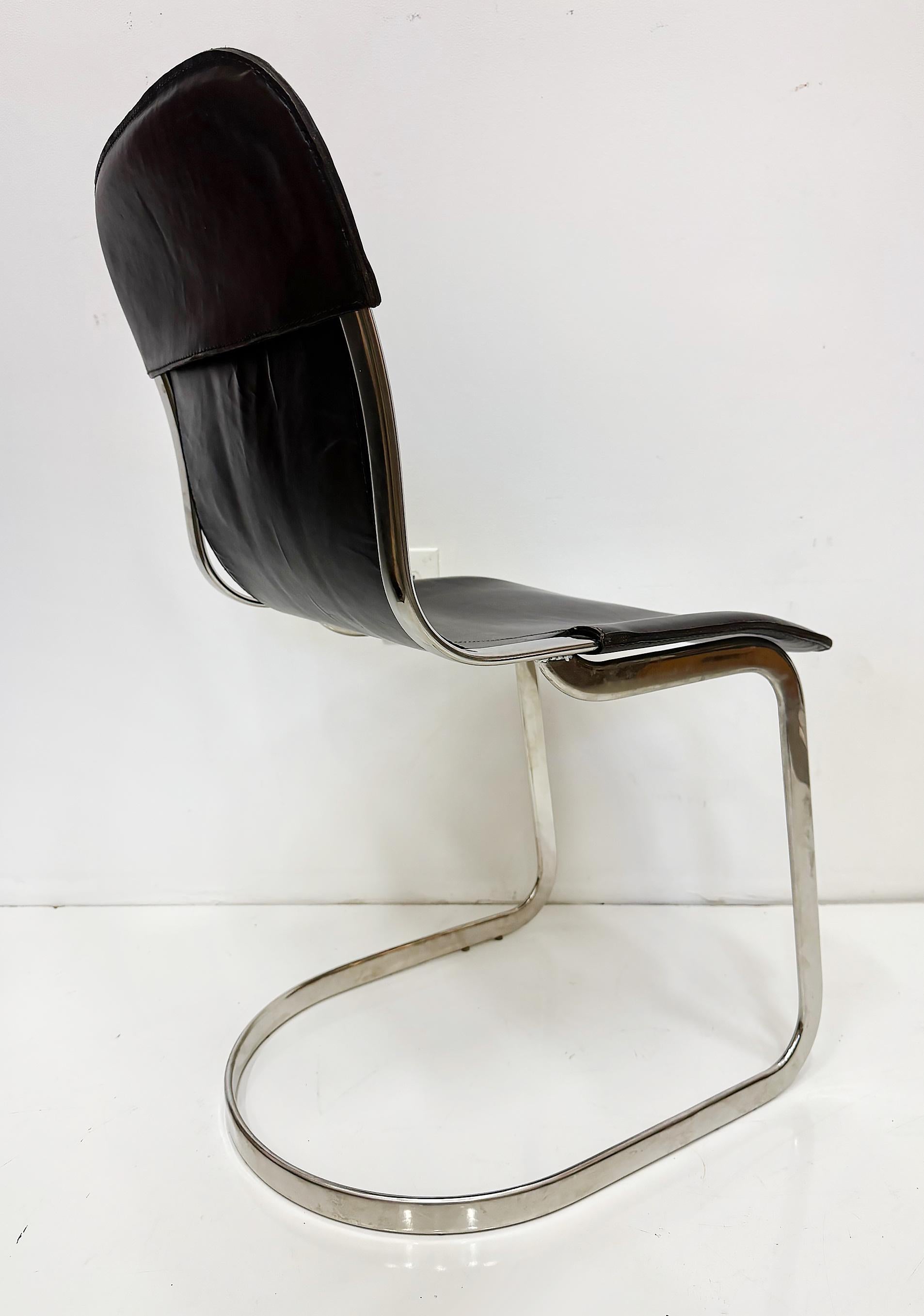 Pelle 1970s Willy Rizzo Model C2 Dining Chairs For Cidue, Set of 4, Itally in vendita