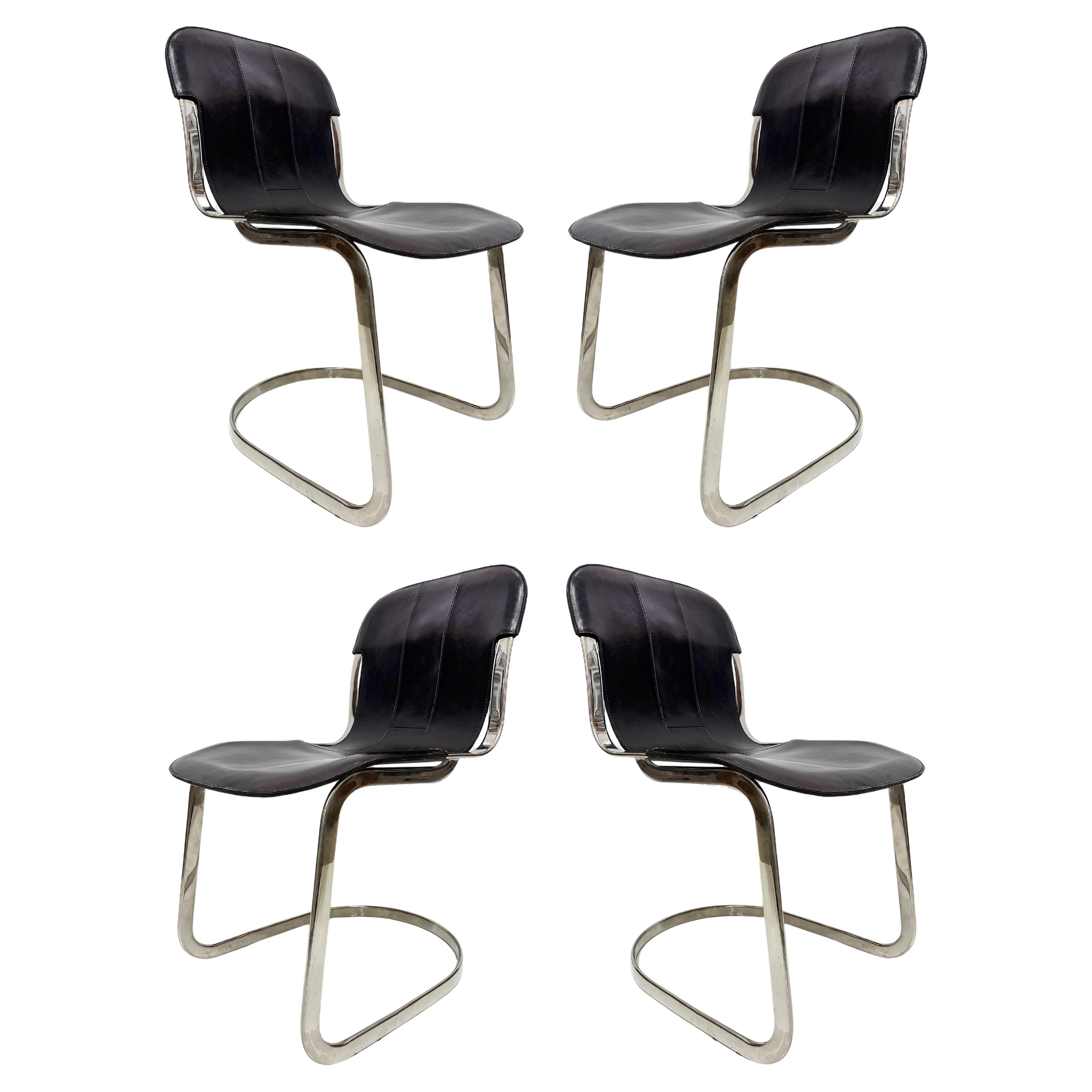 1970s Willy Rizzo Model C2 Dining Chairs For Cidue, Set of 4, Itally in vendita