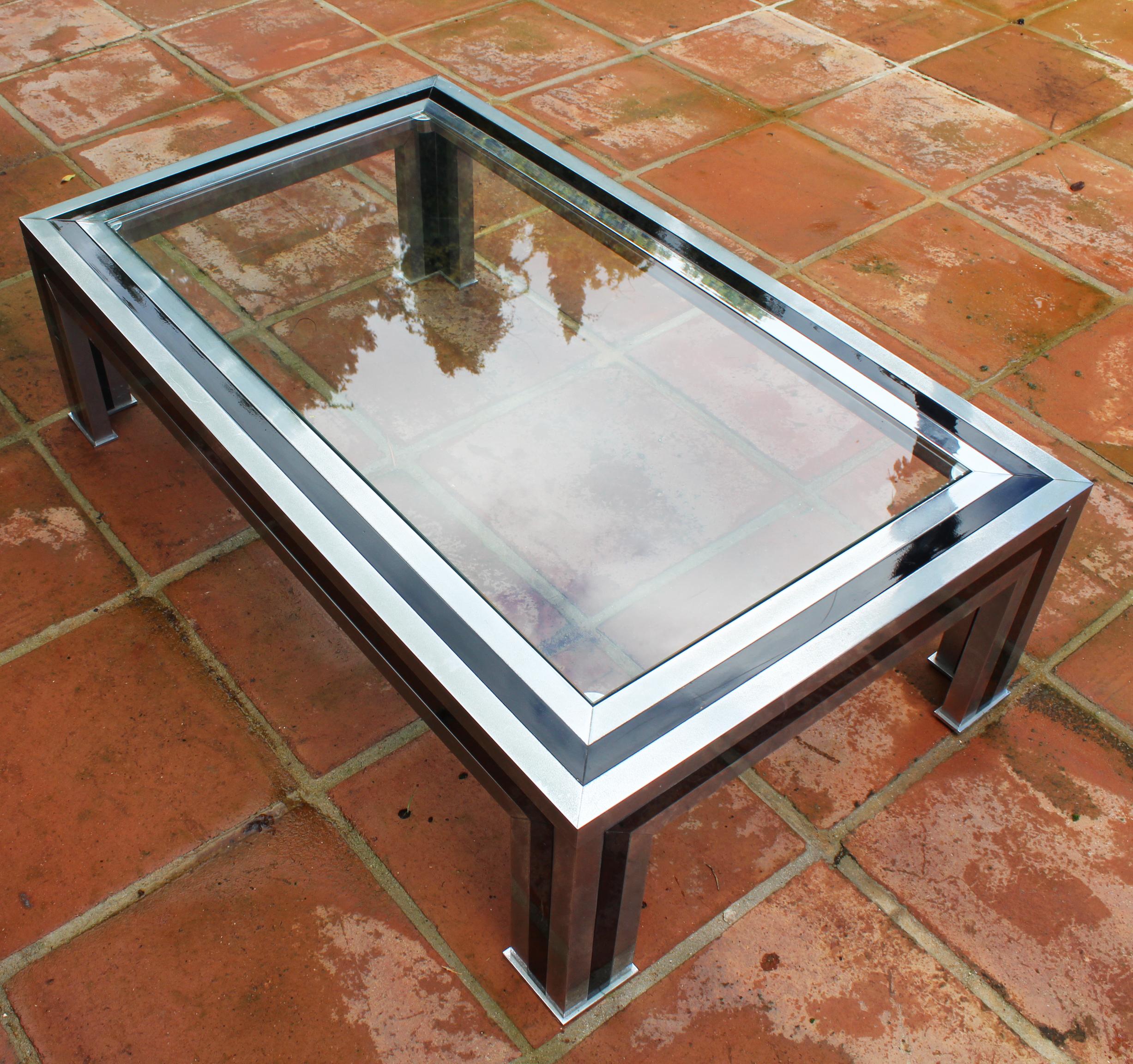 1970s Willy Rizzo Steel Coffee Table with Glass Top 6