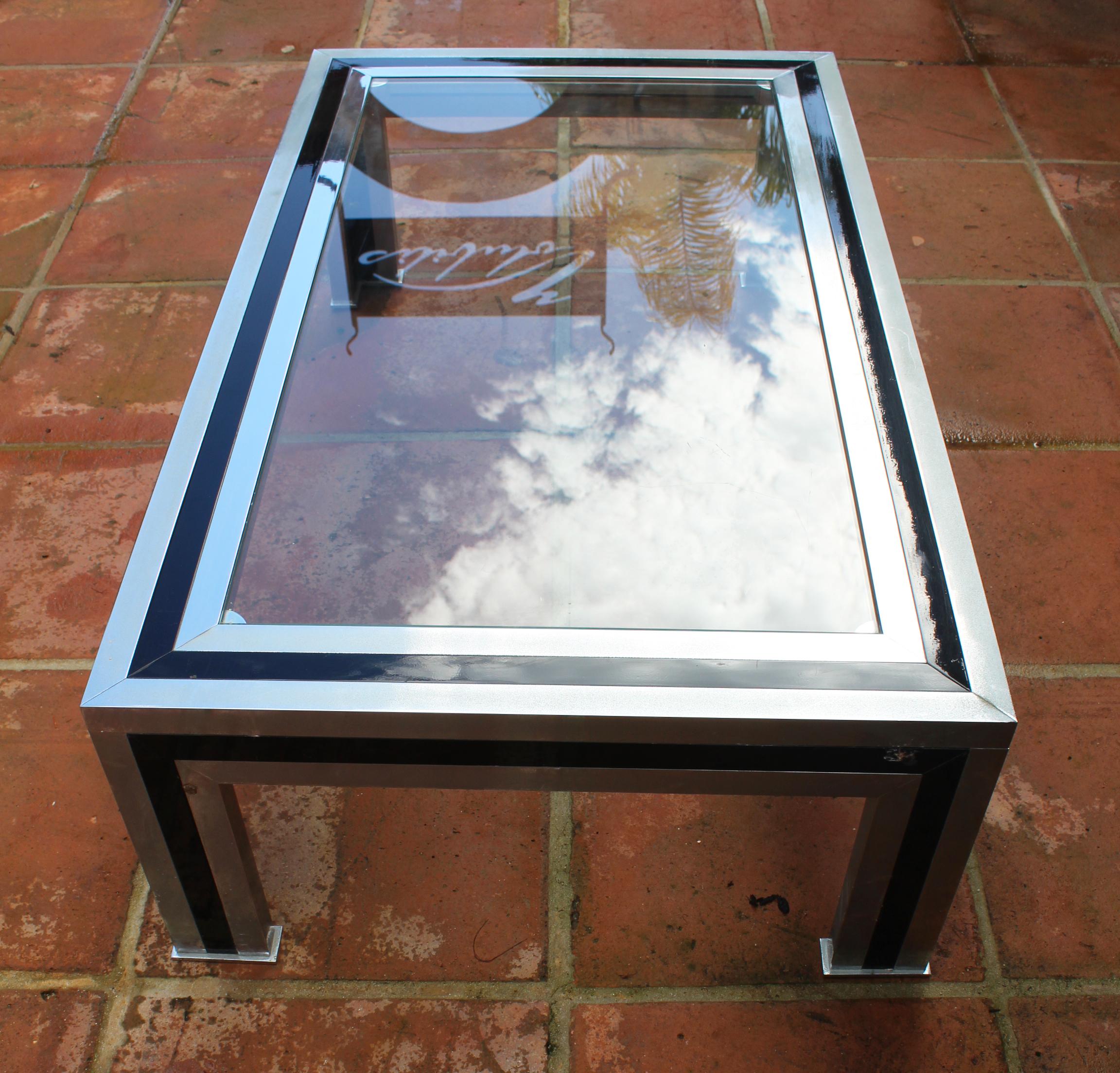 1970s Willy Rizzo Steel Coffee Table with Glass Top 7