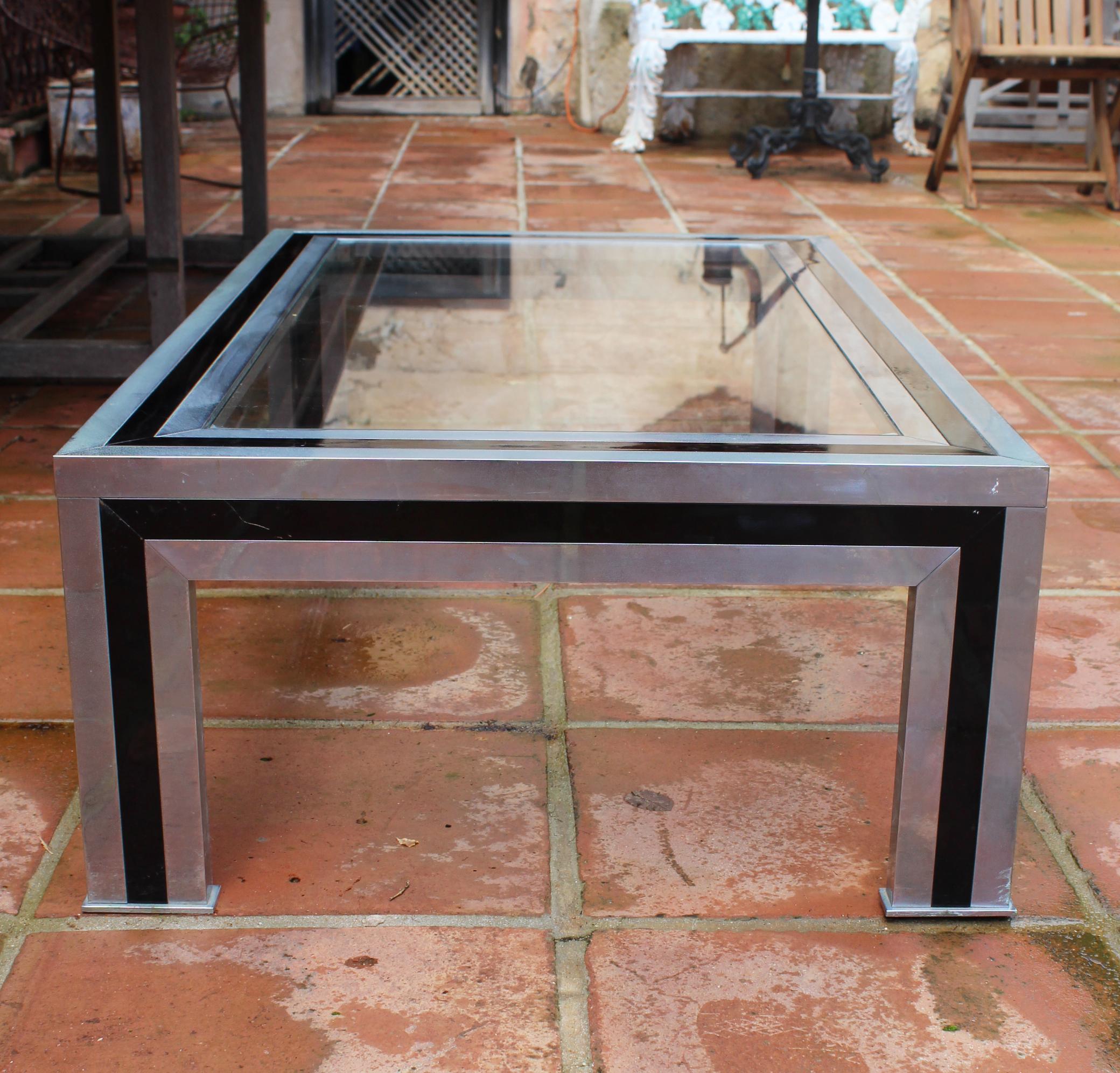 1970s Willy Rizzo Steel Coffee Table with Glass Top 2