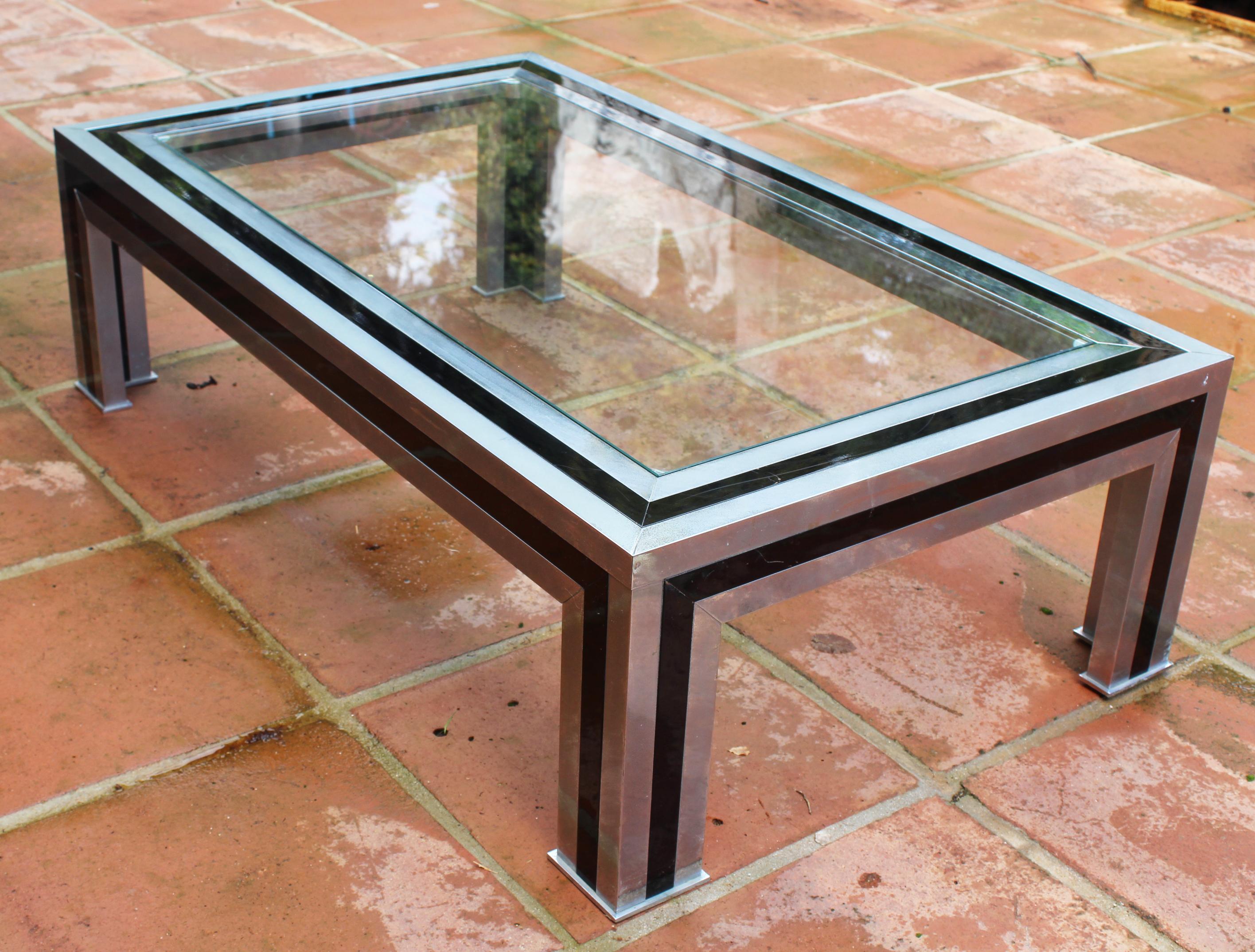 1970s Willy Rizzo Steel Coffee Table with Glass Top 3