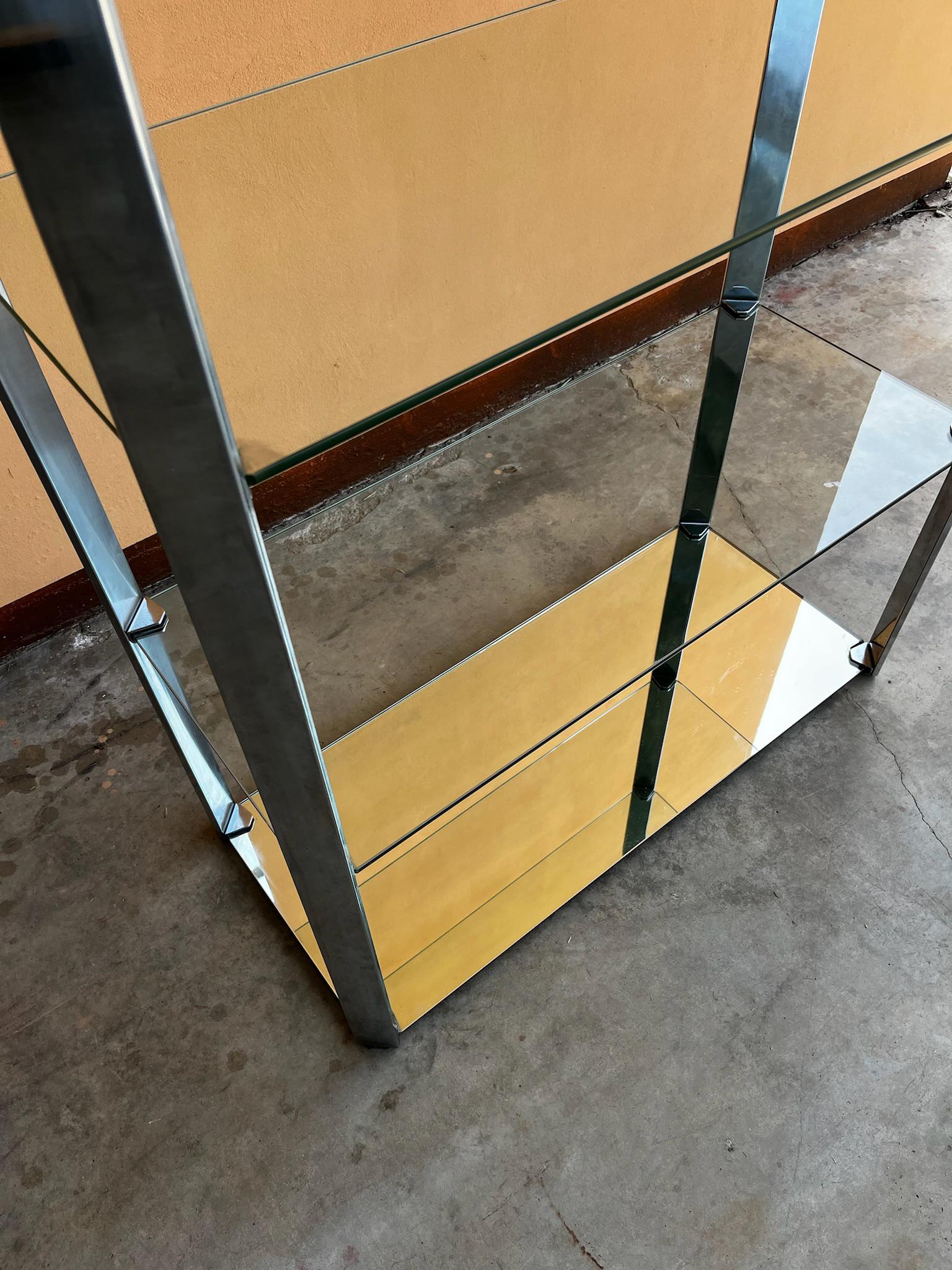 1970s Willy Rizzo Steel Glass and Mirror Shelves Cdue Production Bookcase For Sale 9