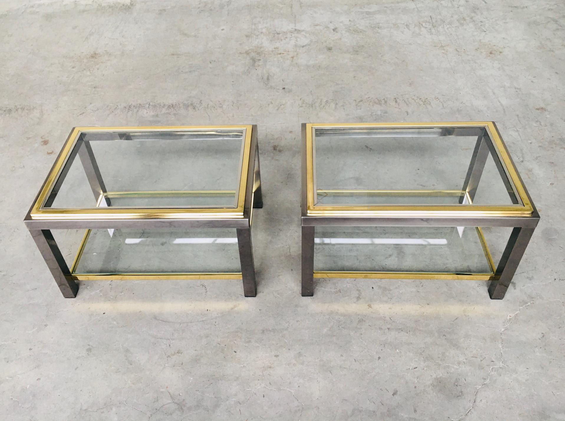 Metal 1970's Willy Rizzo Style Design Sofa Ends Two Tier Side Table Set For Sale