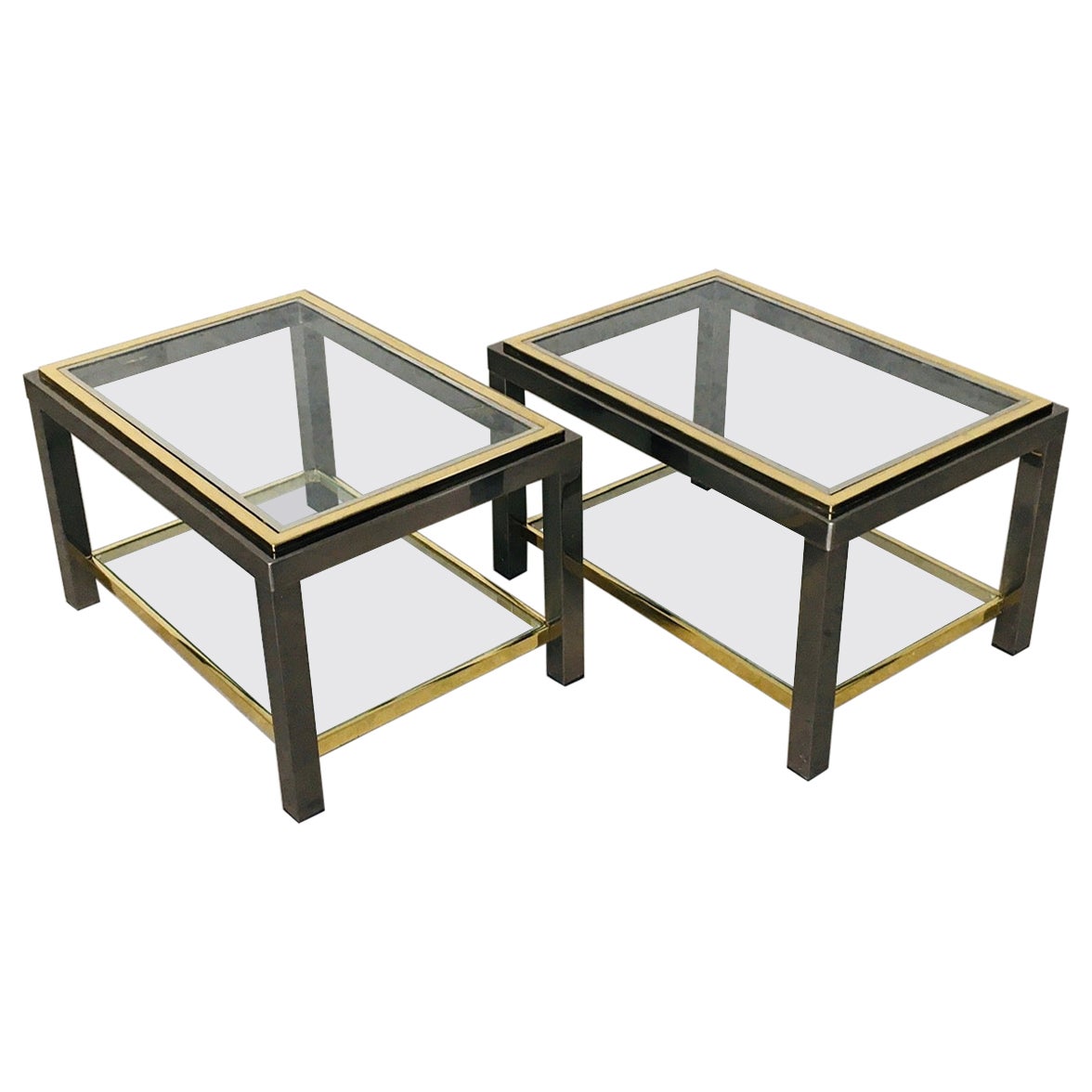 1970's Willy Rizzo Style Design Sofa Ends Two Tier Side Table Set