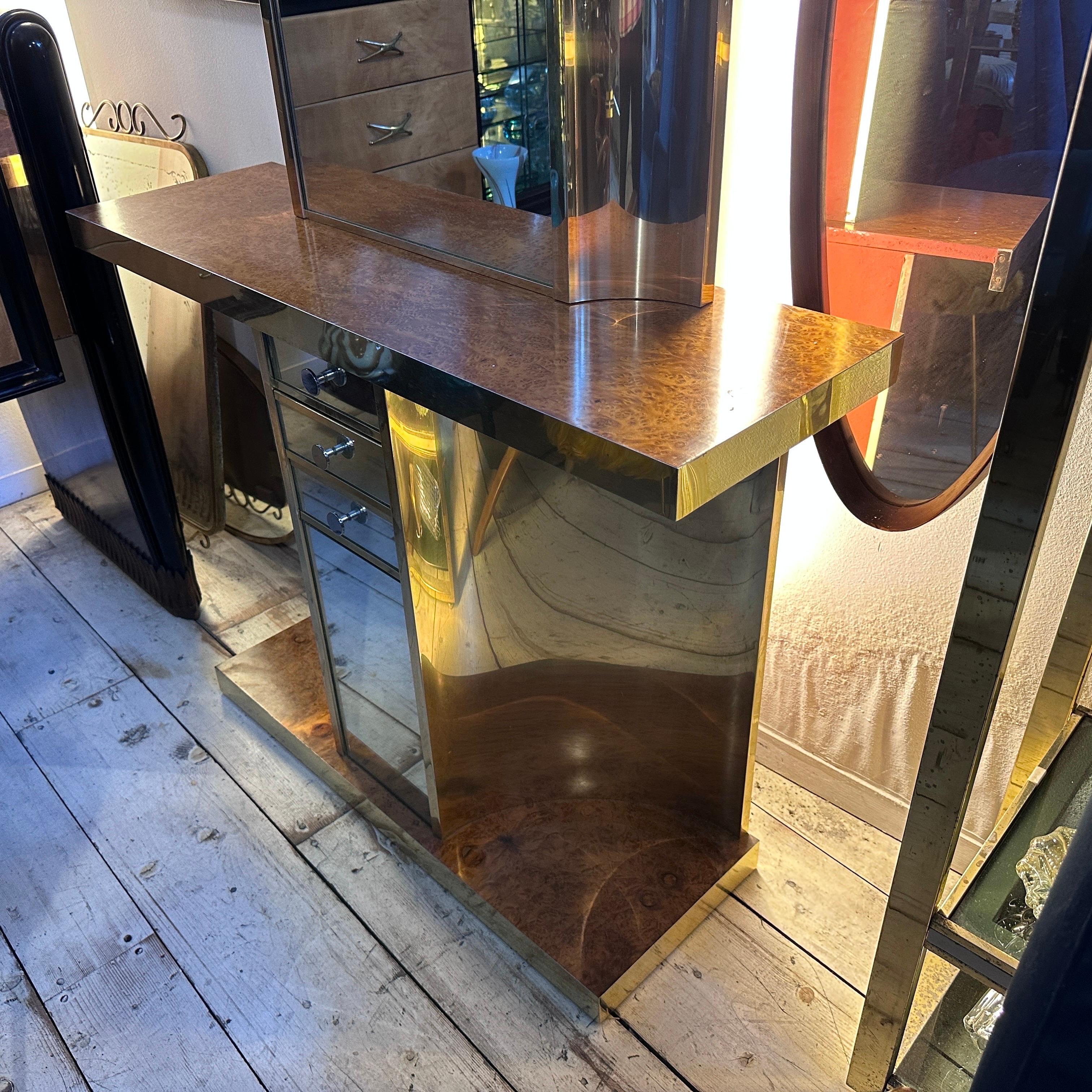 20th Century 1970s Willy Rizzo Style Mid-Century Modern Italian Console and Mirror