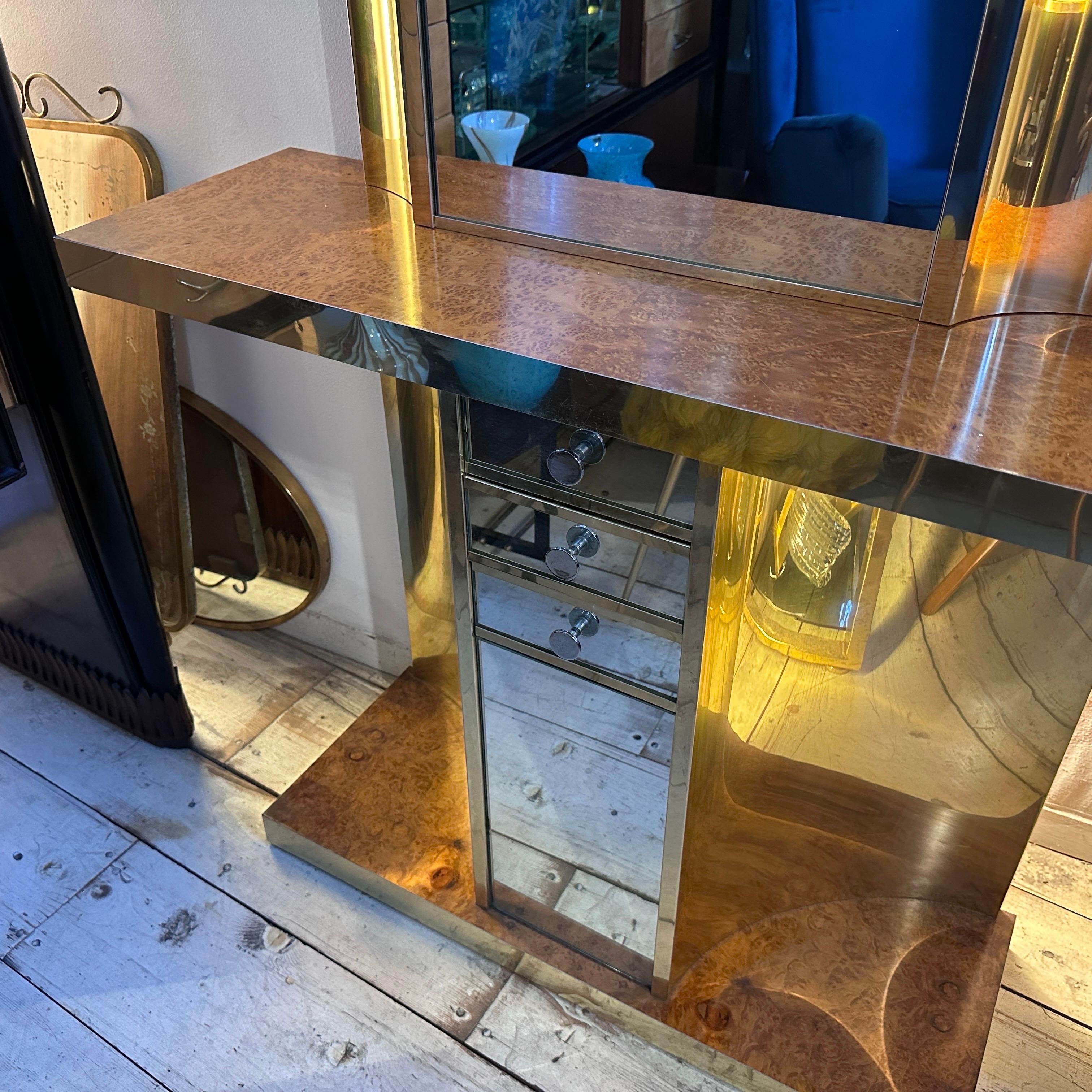 1970s Willy Rizzo Style Mid-Century Modern Italian Console and Mirror 1