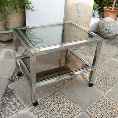 1970's Willy Rizzo Style Steel TV Side Table with Wheels