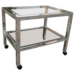 1970's Willy Rizzo Style Steel TV Side Table with Wheels