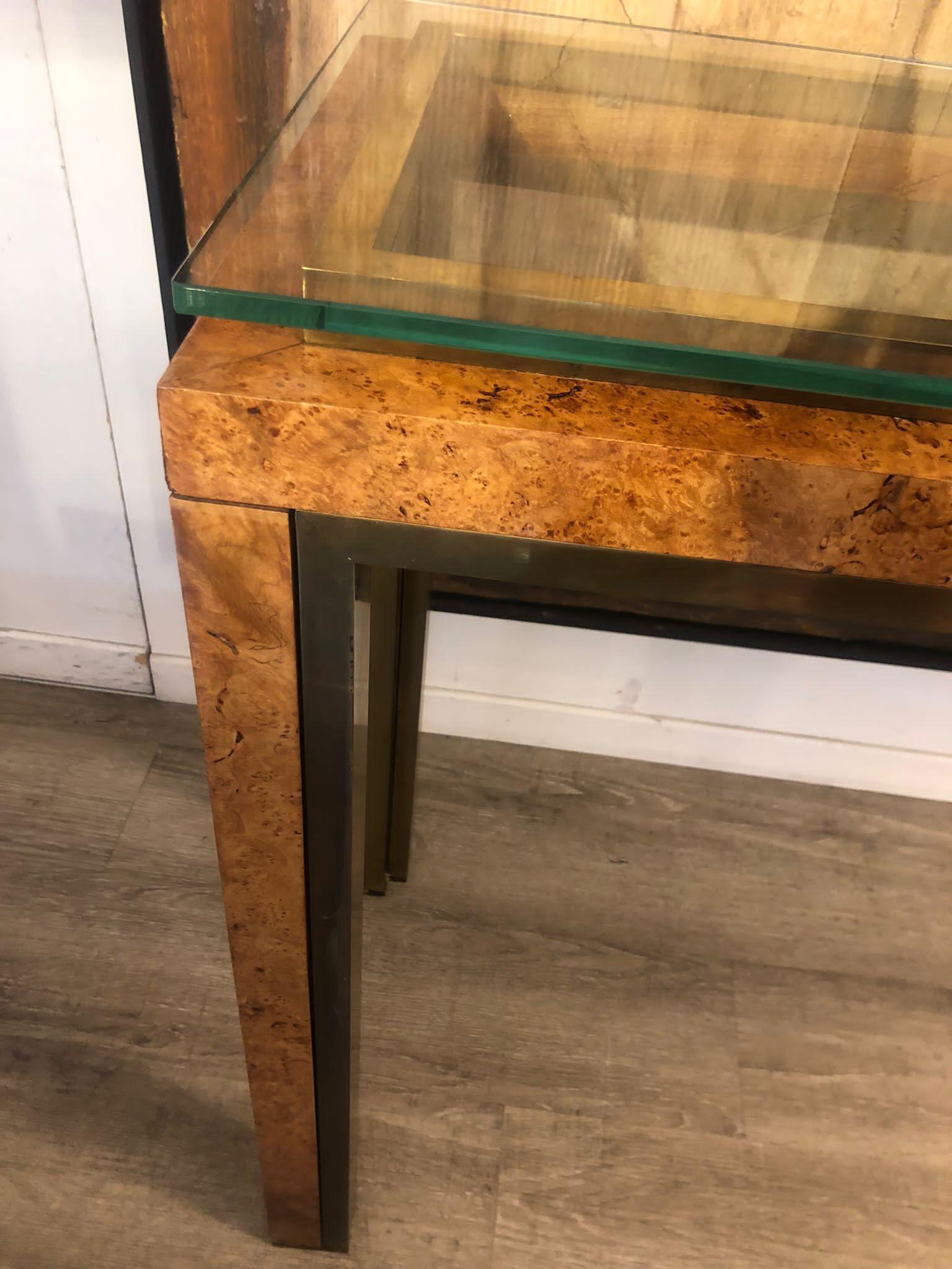 1970s Willy Rizzo Walnut Veneer and Brass Table Console For Sale 2