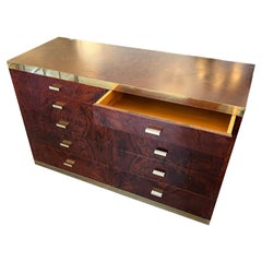1970s Willy Rizzo Wood and Brass Chest of Drawers