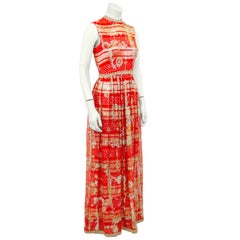1970s Wilson Folmar Red and Gold Gown