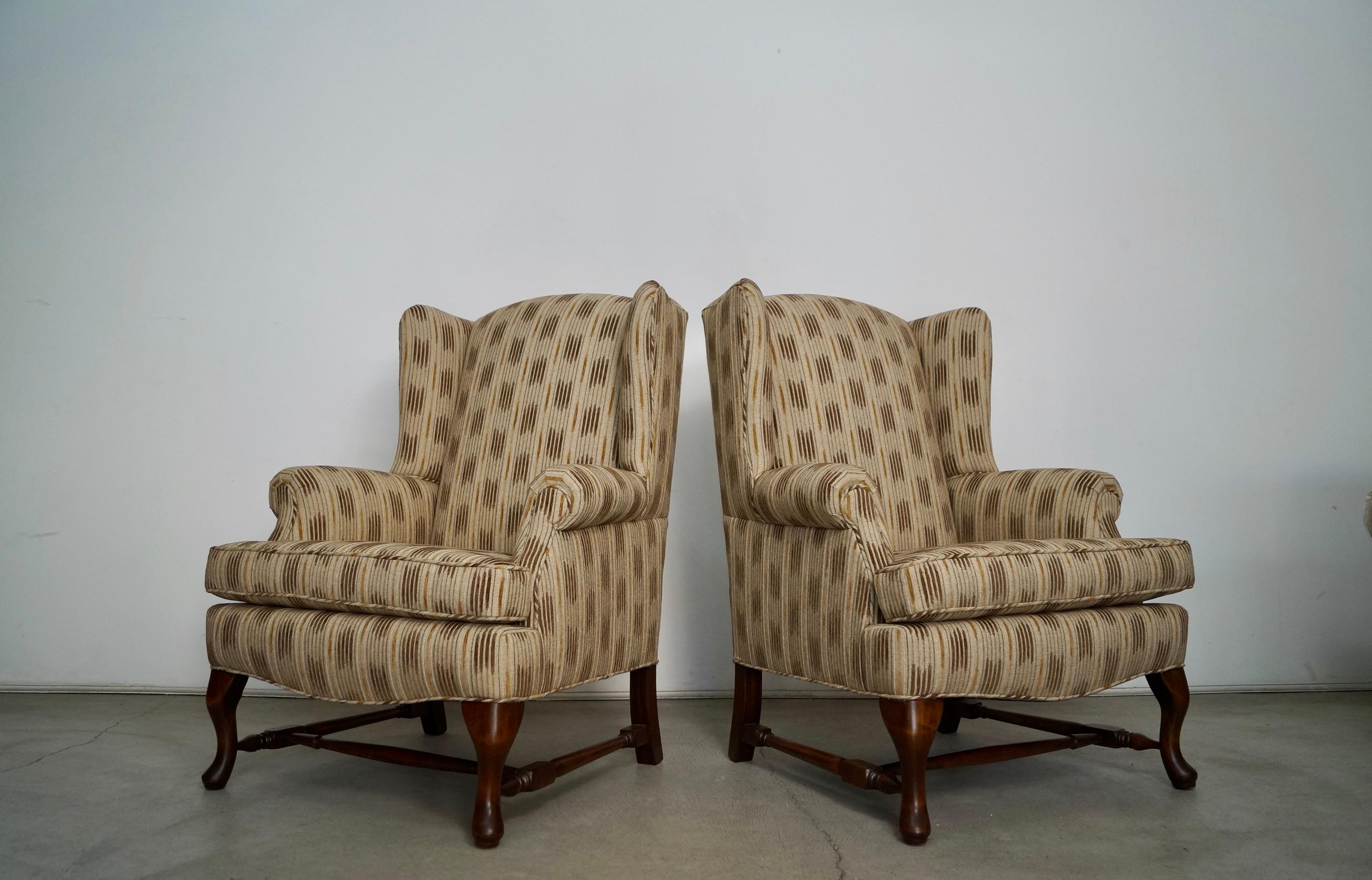 Hollywood Regency 1970's Wingback Chairs Refinished & Reupholstered - a Pair For Sale