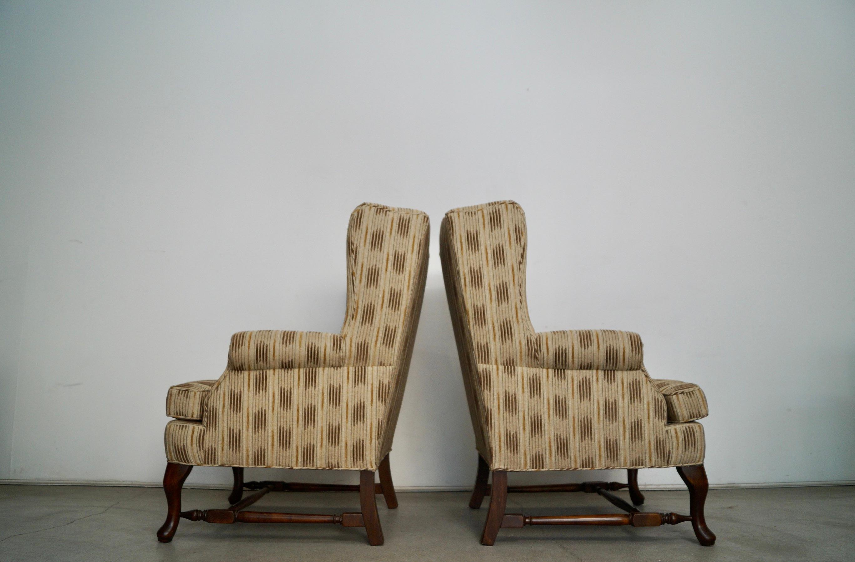American 1970's Wingback Chairs Refinished & Reupholstered - a Pair For Sale