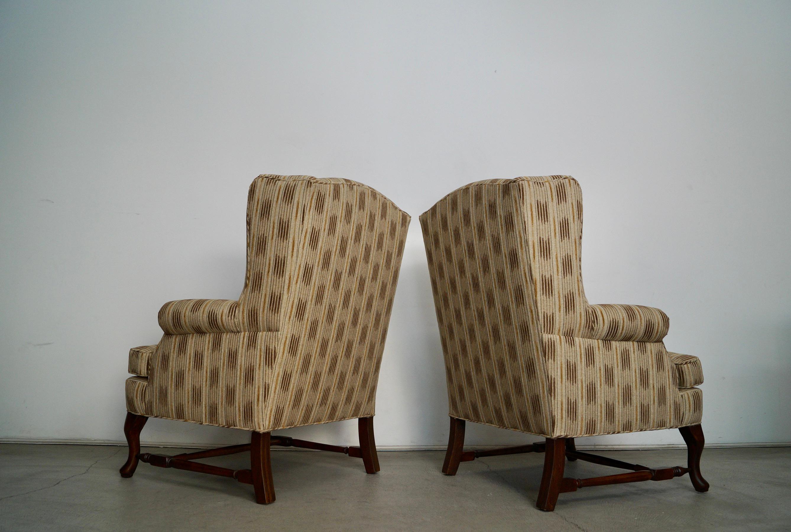 1970's Wingback Chairs Refinished & Reupholstered - a Pair In Excellent Condition For Sale In Burbank, CA