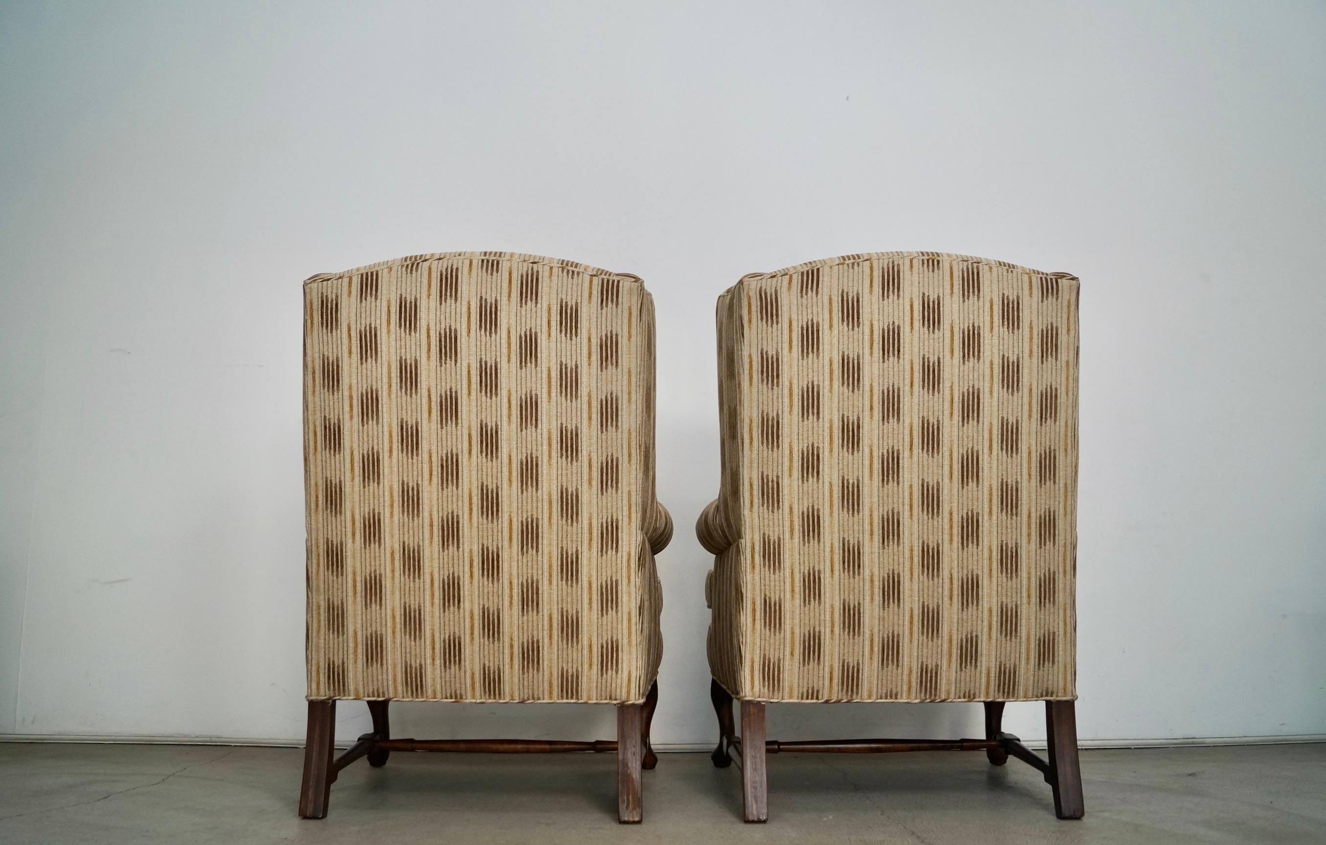 Late 20th Century 1970's Wingback Chairs Refinished & Reupholstered - a Pair For Sale