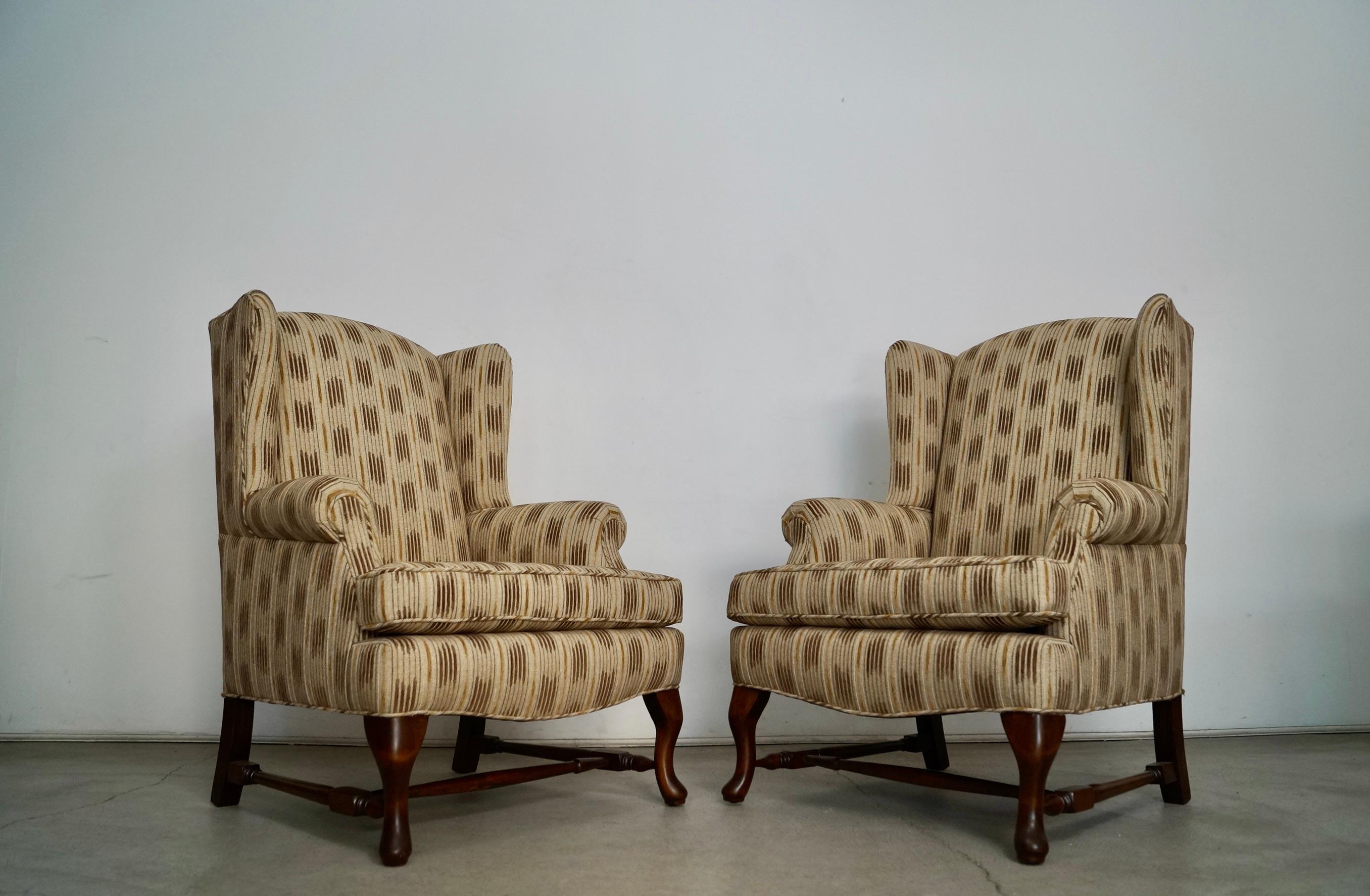 Fabric 1970's Wingback Chairs Refinished & Reupholstered - a Pair For Sale